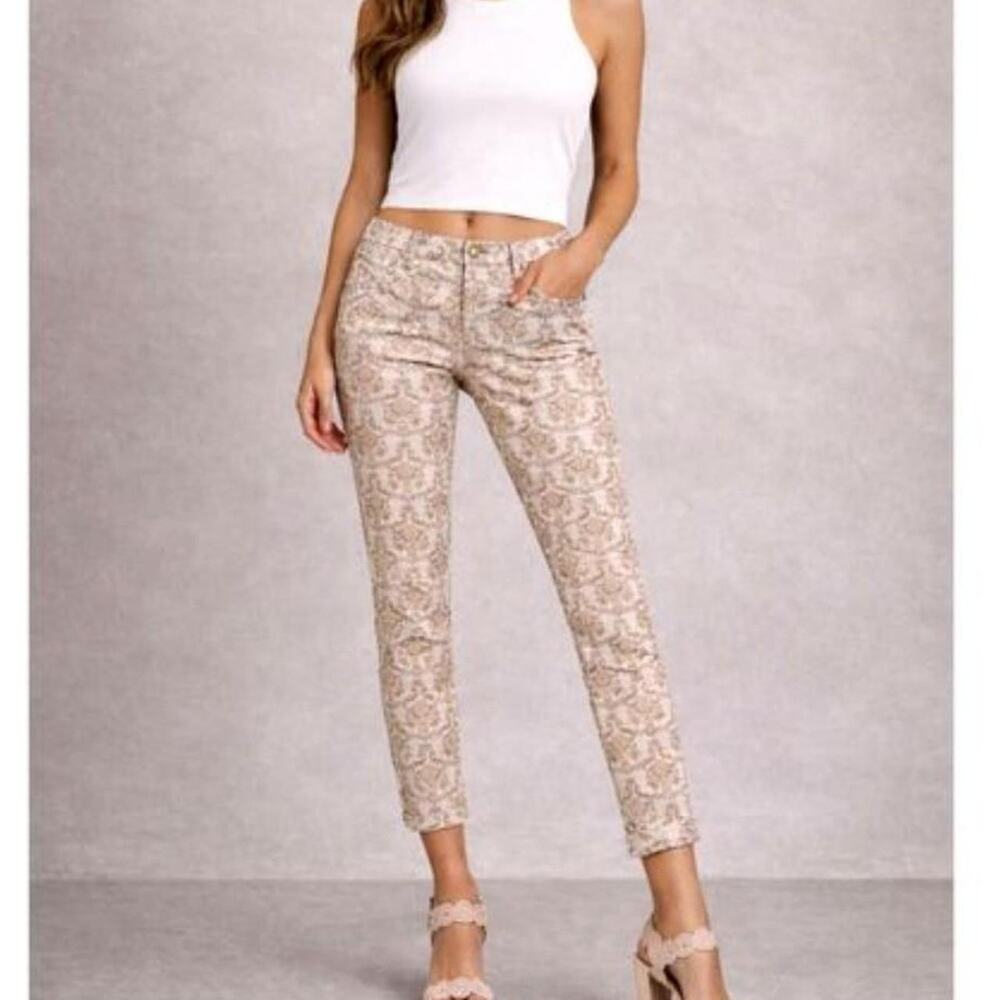 Anthropologie Cartonnier Charlie Damask Jacquard Ankle Pants Tan Gold Size 8